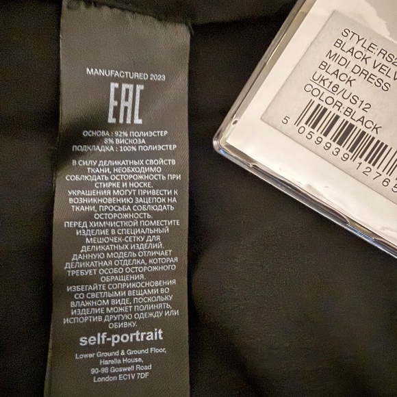 Self-Portrait Black Velvet Midi Dress US12 - Picture 11 of 13